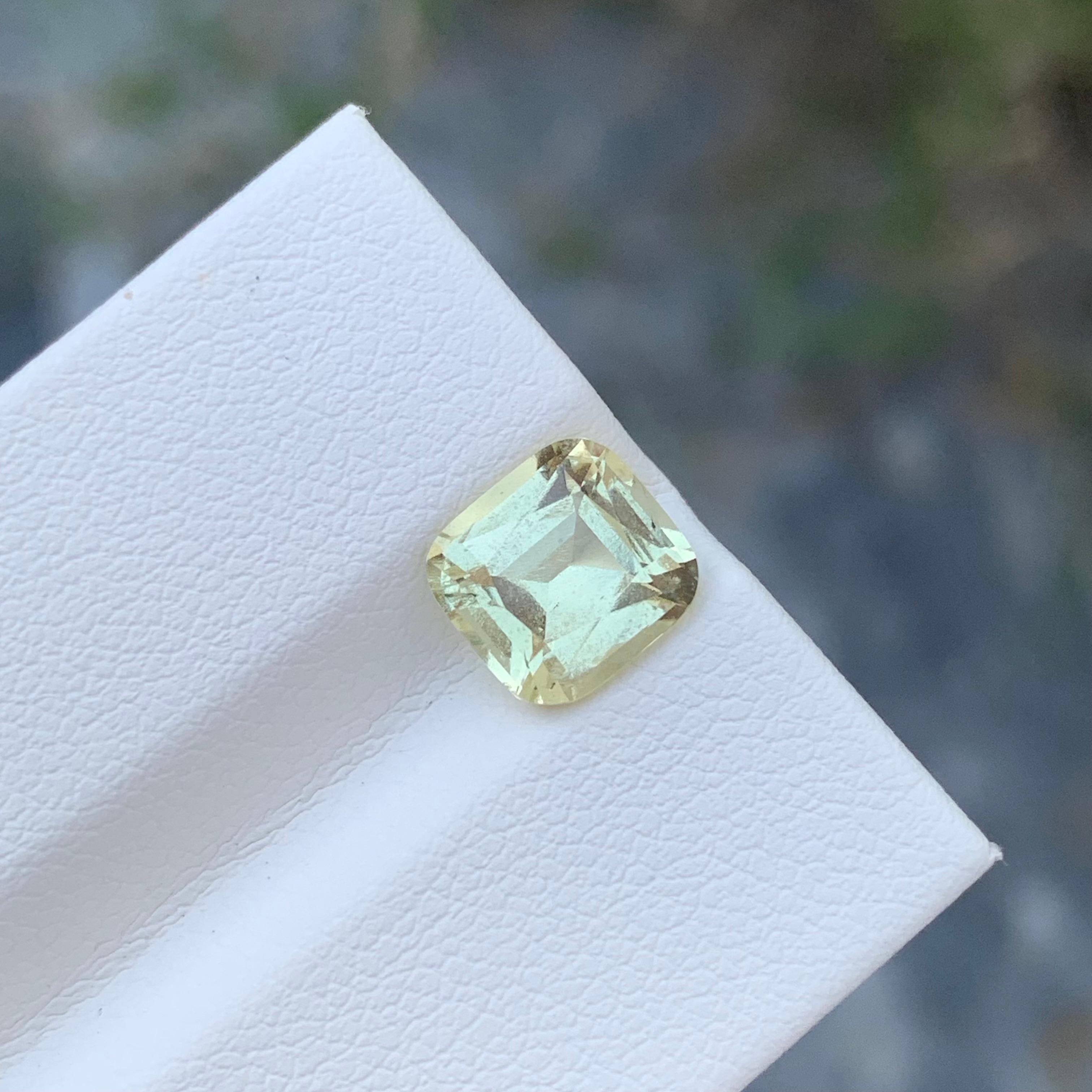 Women's or Men's 1.90 Carat Loose Light Yellow Heliodor Cushion Shape Gem From Brazil Mine  For Sale