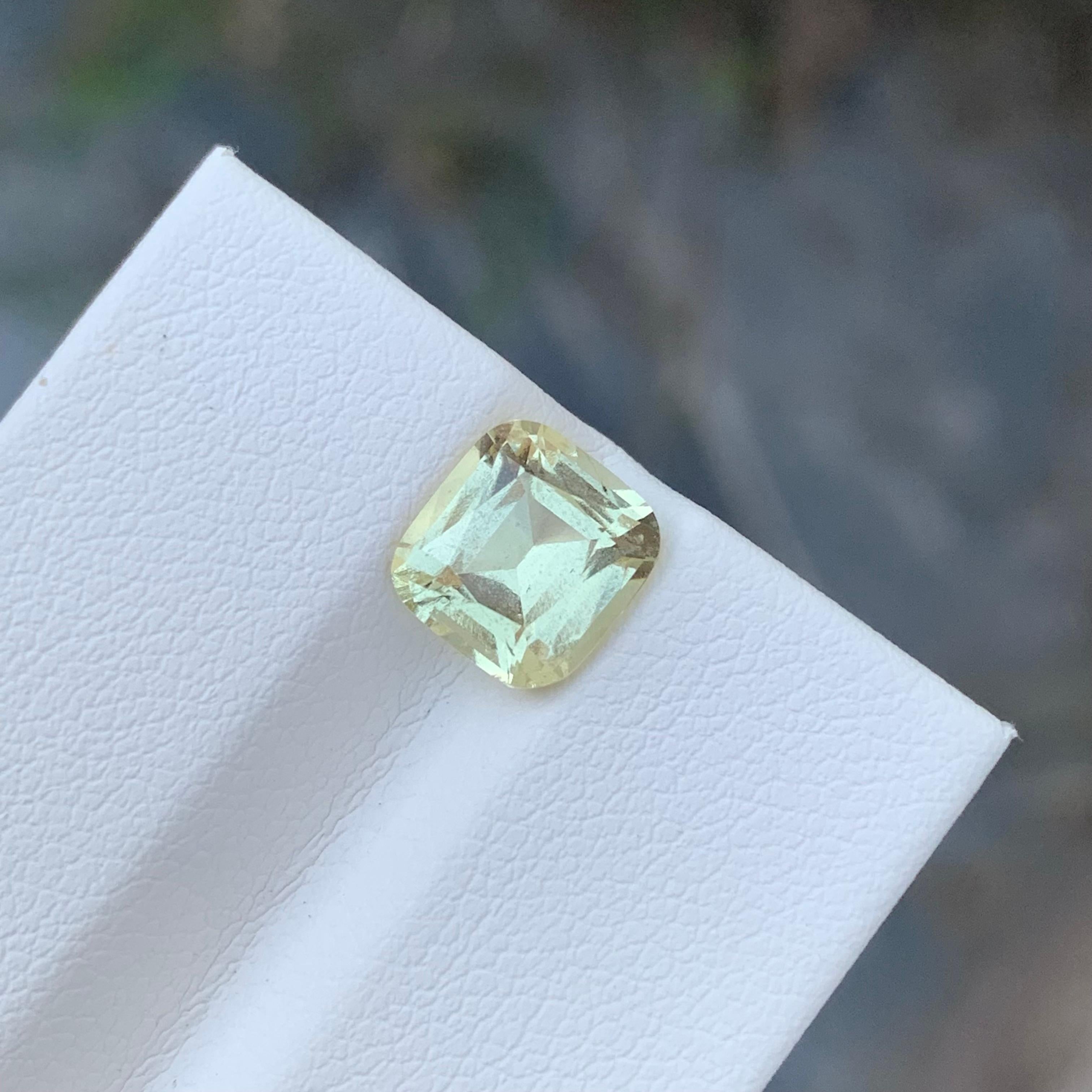 1.90 Carat Loose Light Yellow Heliodor Cushion Shape Gem From Brazil Mine  For Sale 2