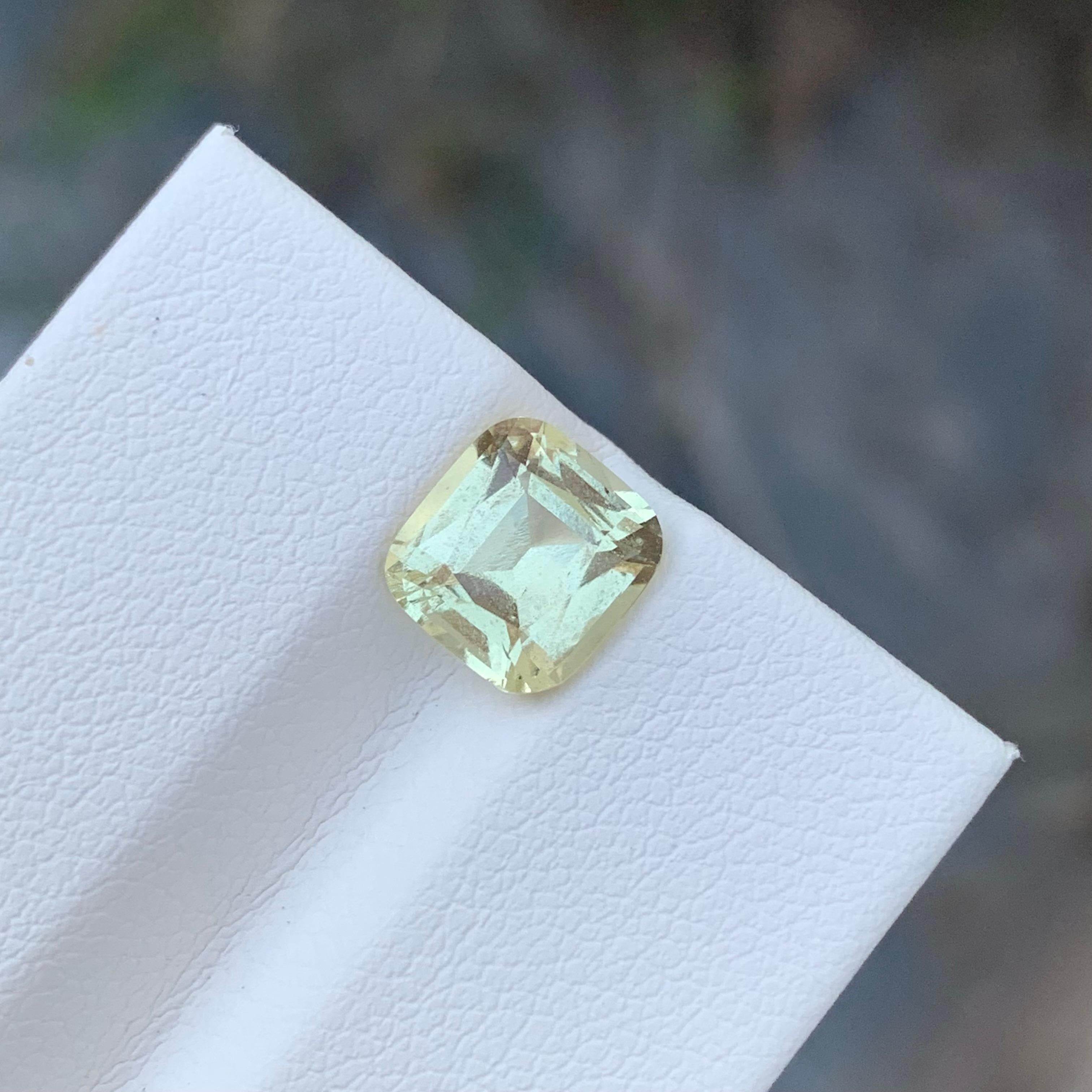 1.90 Carat Loose Light Yellow Heliodor Cushion Shape Gem From Brazil Mine  For Sale 3