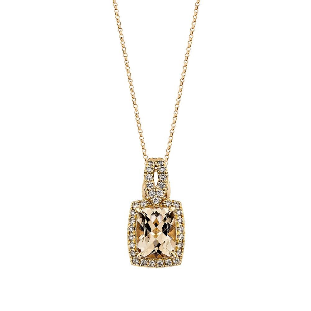 Taille coussin Pendentif Morganite de 1,90 carat en or rose 18 carats avec diamant blanc. en vente