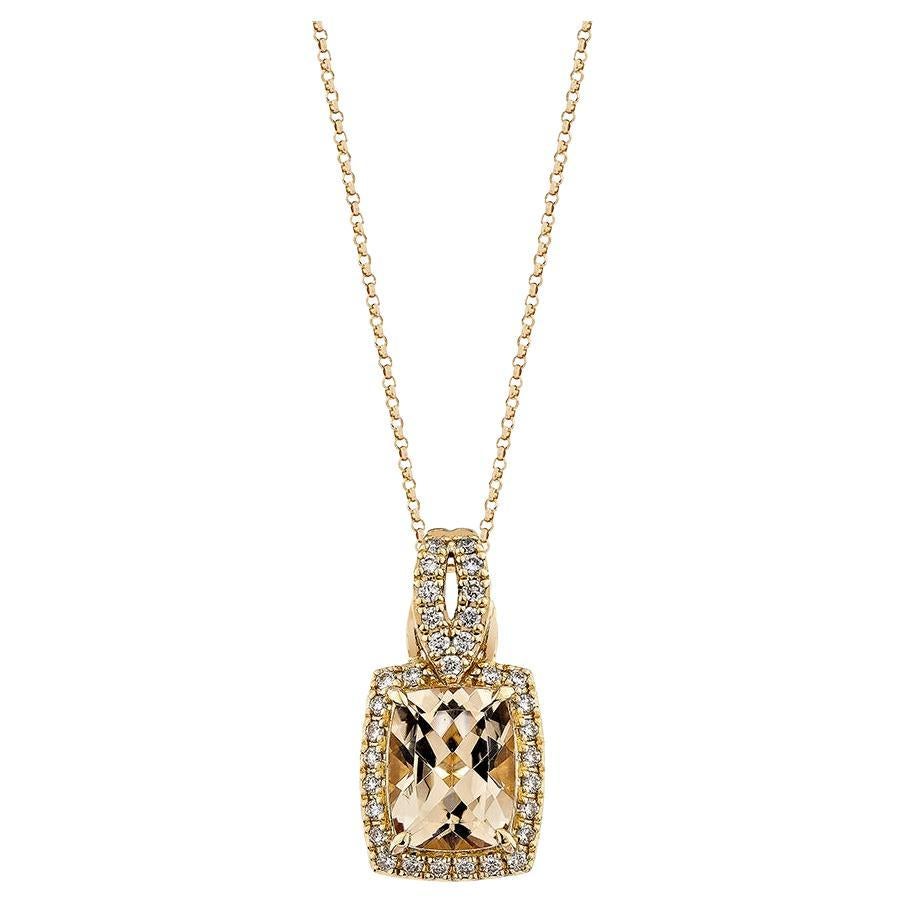 Pendentif Morganite de 1,90 carat en or rose 18 carats avec diamant blanc. en vente