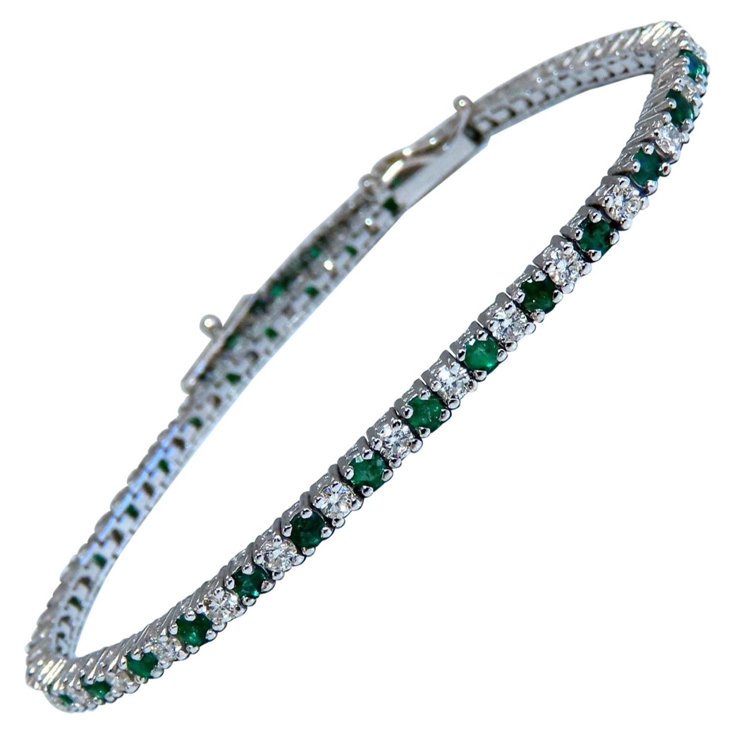 1.90 Carat Natural Emerald Diamond Alternated Tennis Bracelet 14 Karat Gold