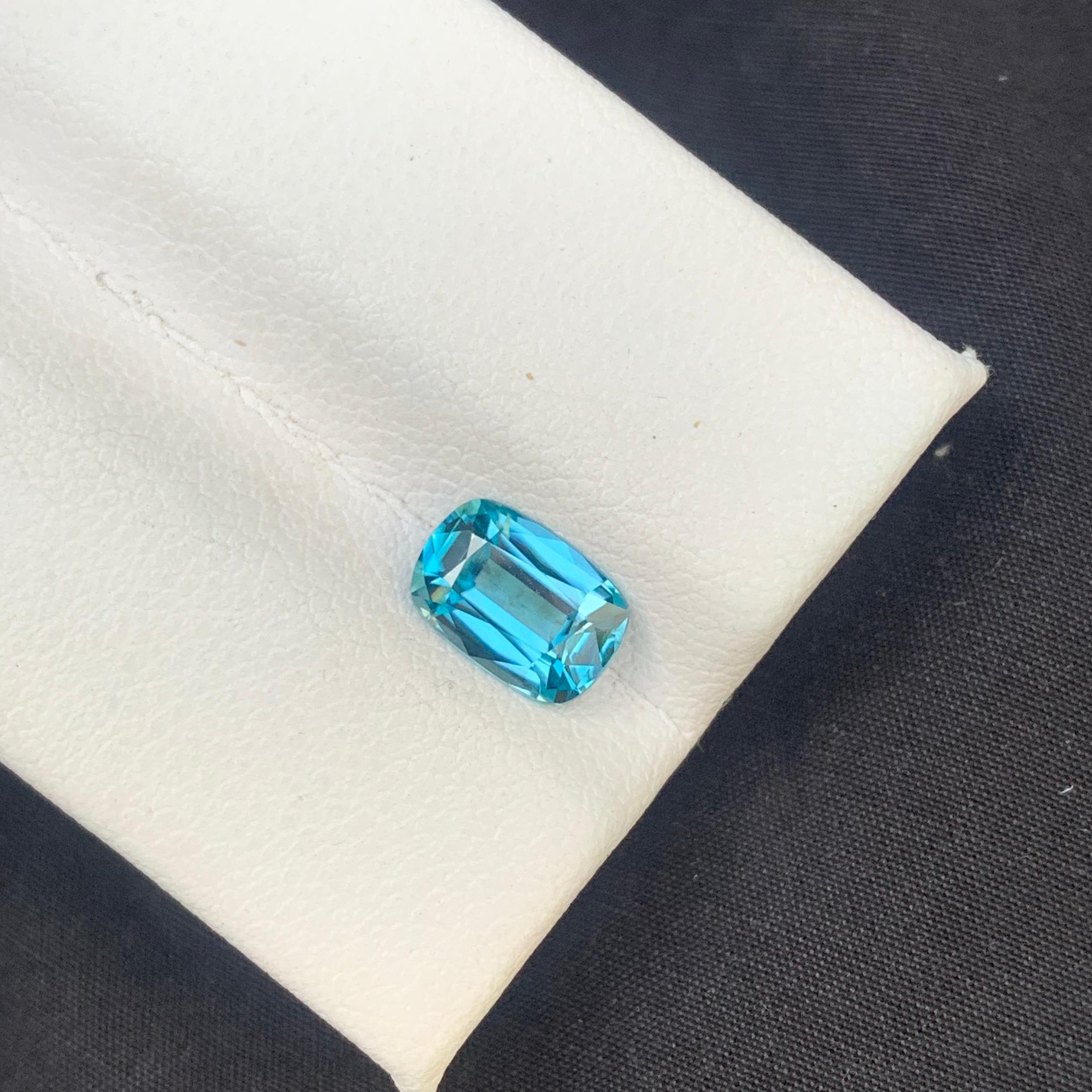 Arts and Crafts 1.90 Carat Natural Light Blue Loose Zircon Ring Gem from Cambodia Cushion Shape For Sale