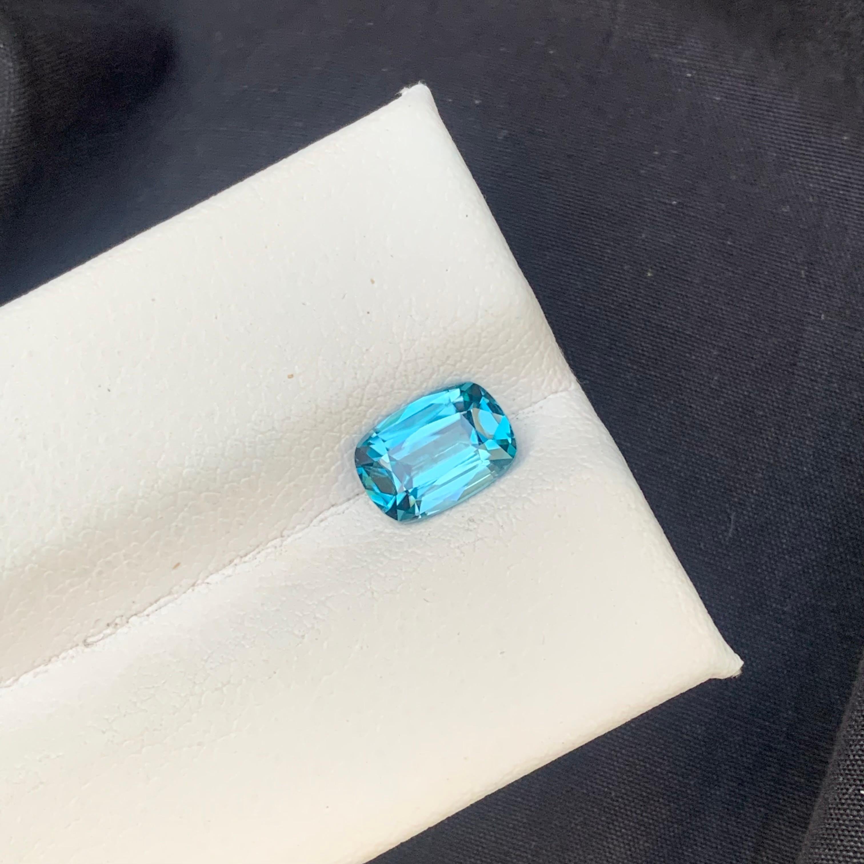 Cushion Cut 1.90 Carat Natural Light Blue Loose Zircon Ring Gem from Cambodia Cushion Shape For Sale