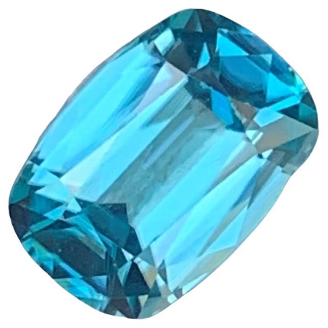 Bague en zircon bleu clair naturel de 1,90 carat, pierre précieuse en forme de coussin du Cambodge en vente