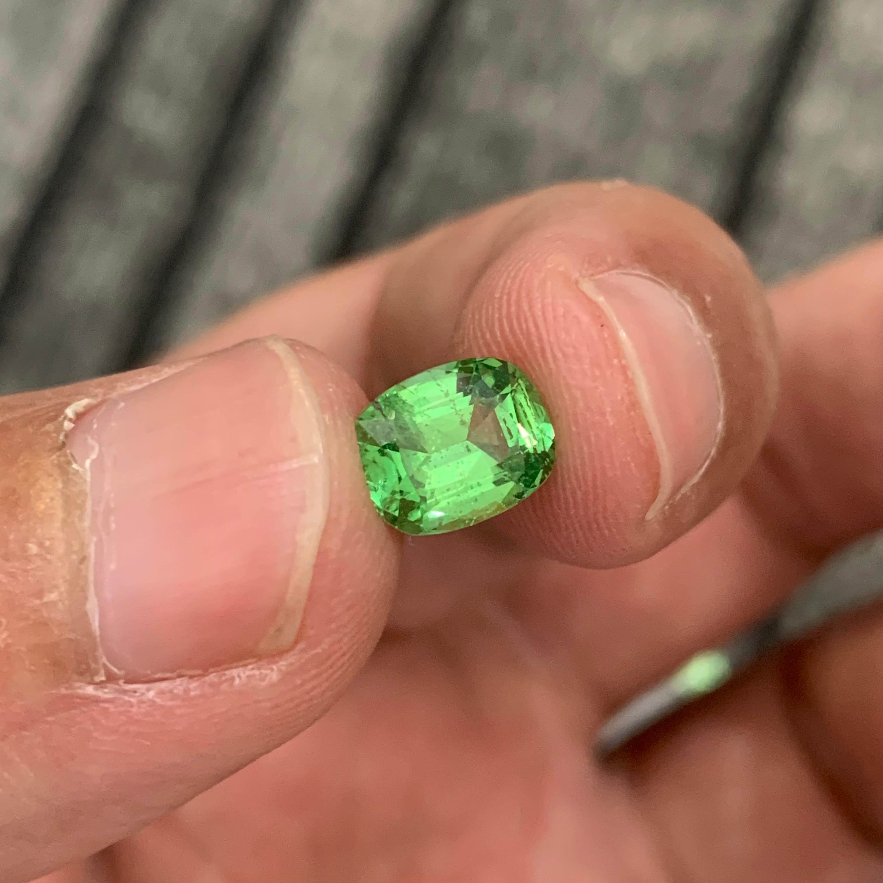 Women's or Men's 1.90 Carat Natural Loose Apple Green Tsavorite Garnet Cushion Cut Gemstone For Sale