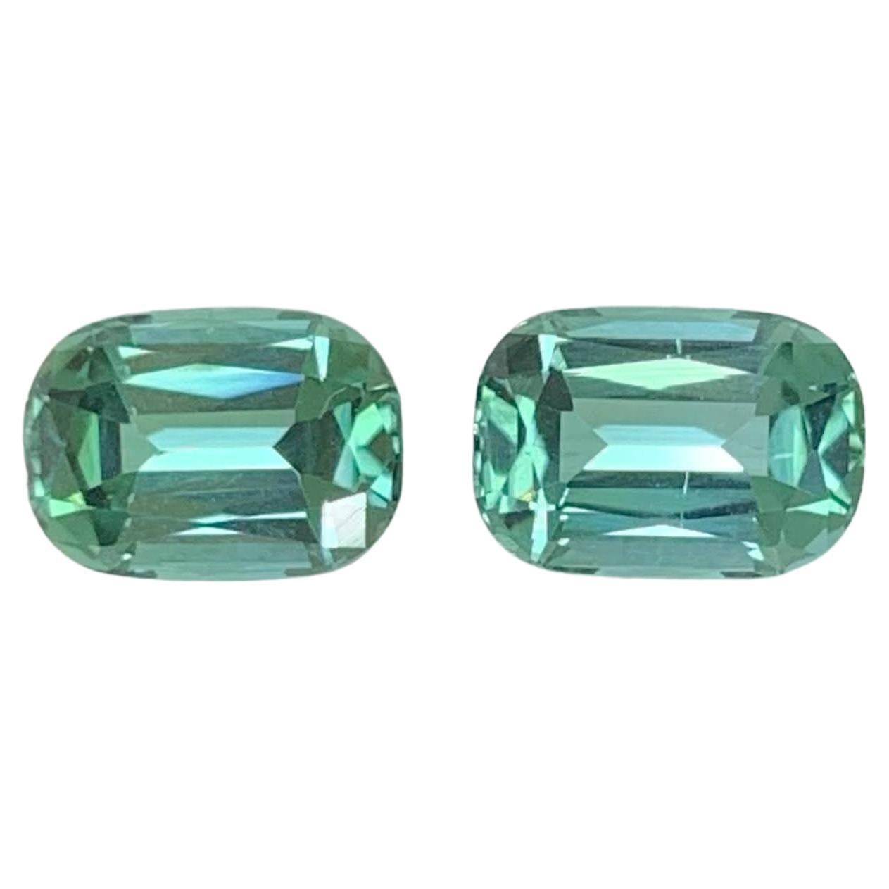1.90 Carat Natural Loose Lagoon Green Tourmaline Pair Cushion Cut Afghan Gems For Sale