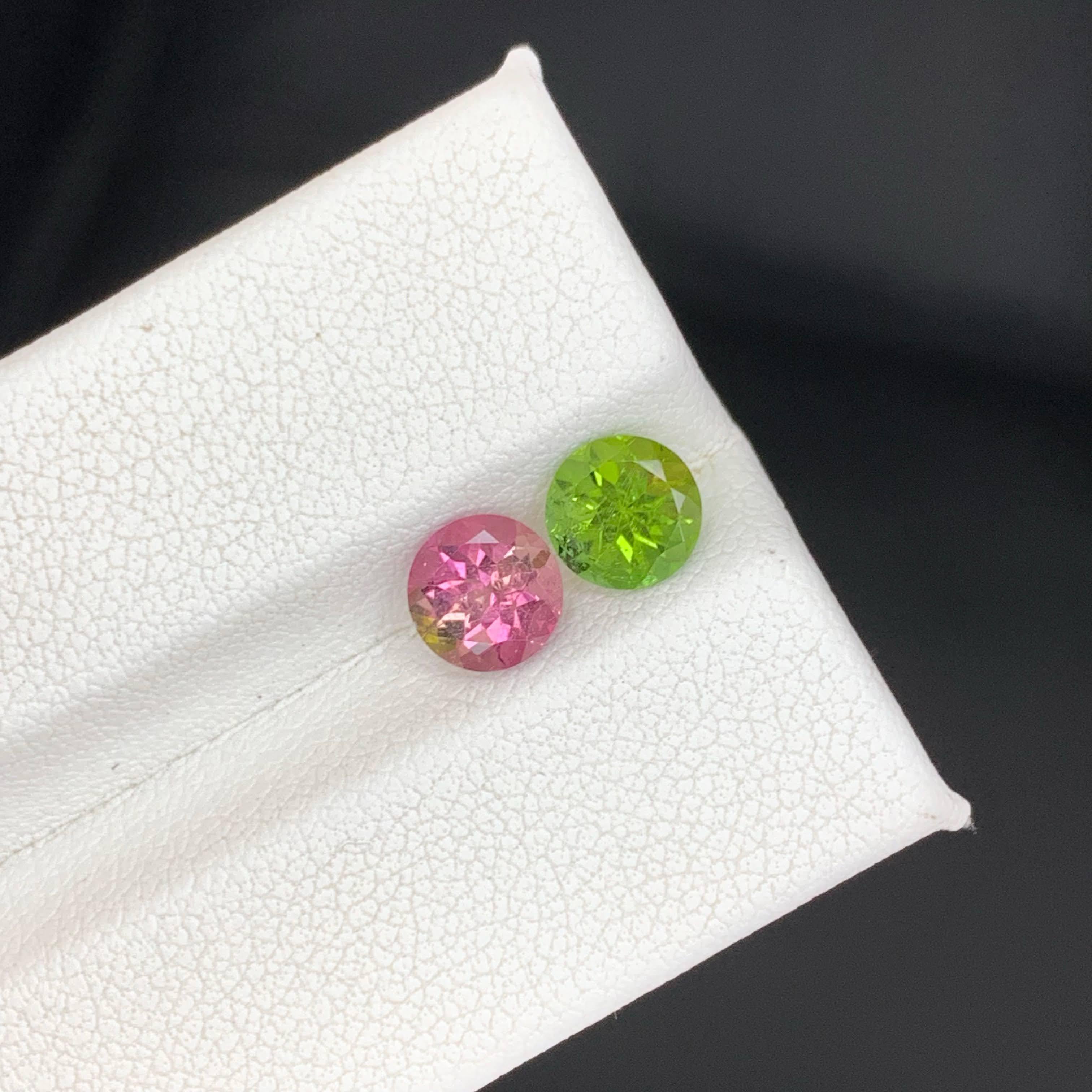 1.90 Carat Natural Loose Reverse Color Tourmaline Pair Round Cut Afghan Gemstone in vendita 5