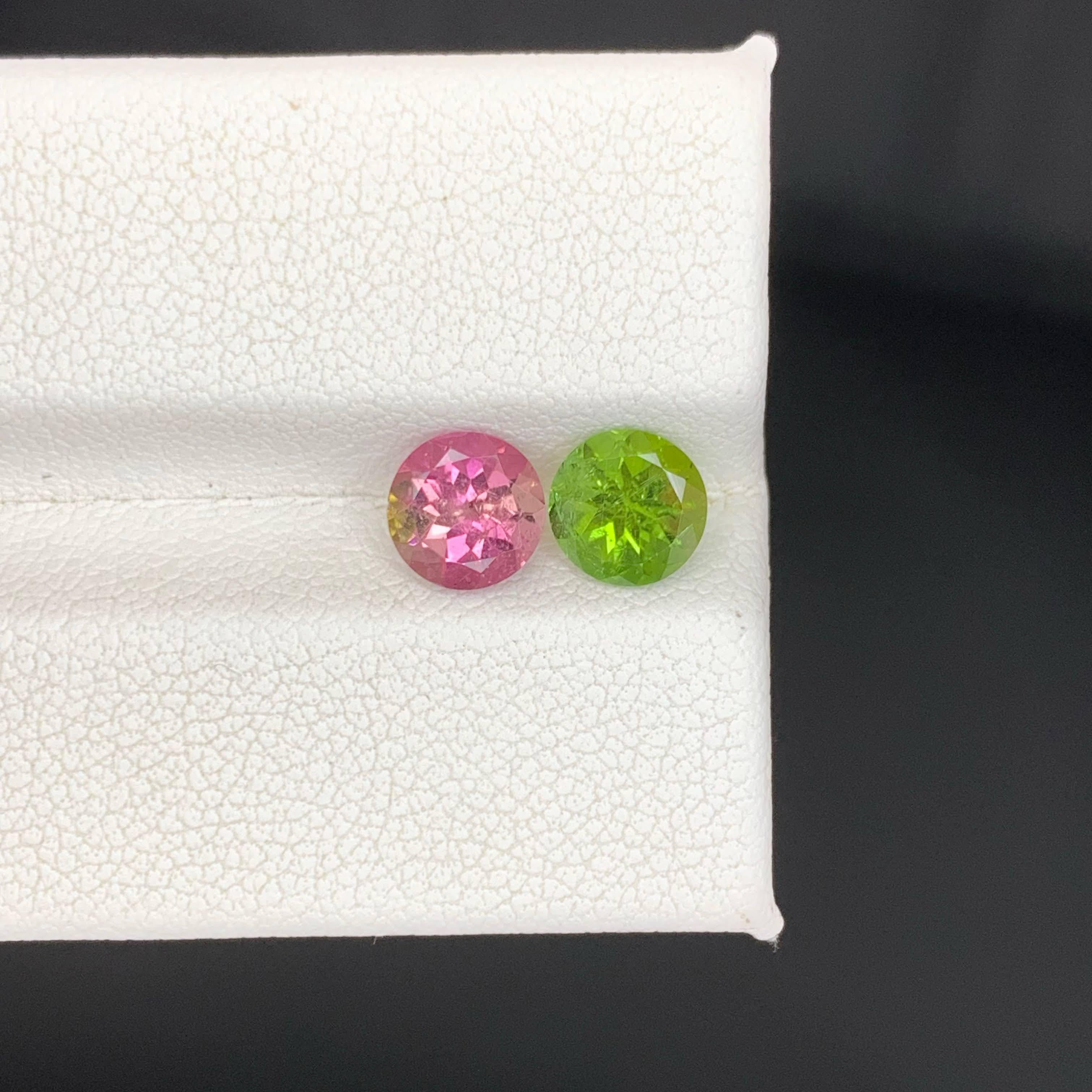 1.90 Carat Natural Loose Reverse Color Tourmaline Pair Round Cut Afghan Gemstone In condizioni Nuovo in vendita a Bangkok, TH