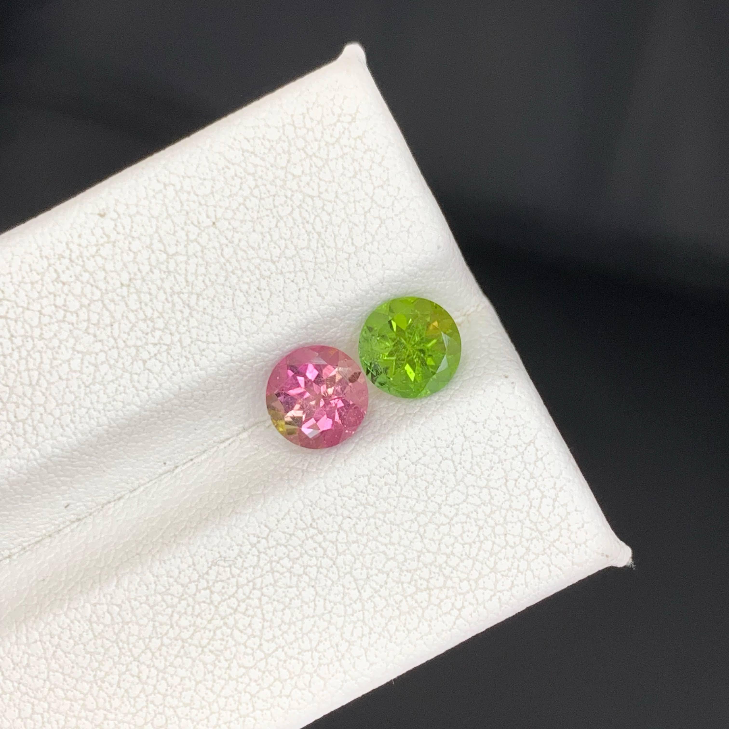 1.90 Carat Natural Loose Reverse Color Tourmaline Pair Round Cut Afghan Gemstone in vendita 1