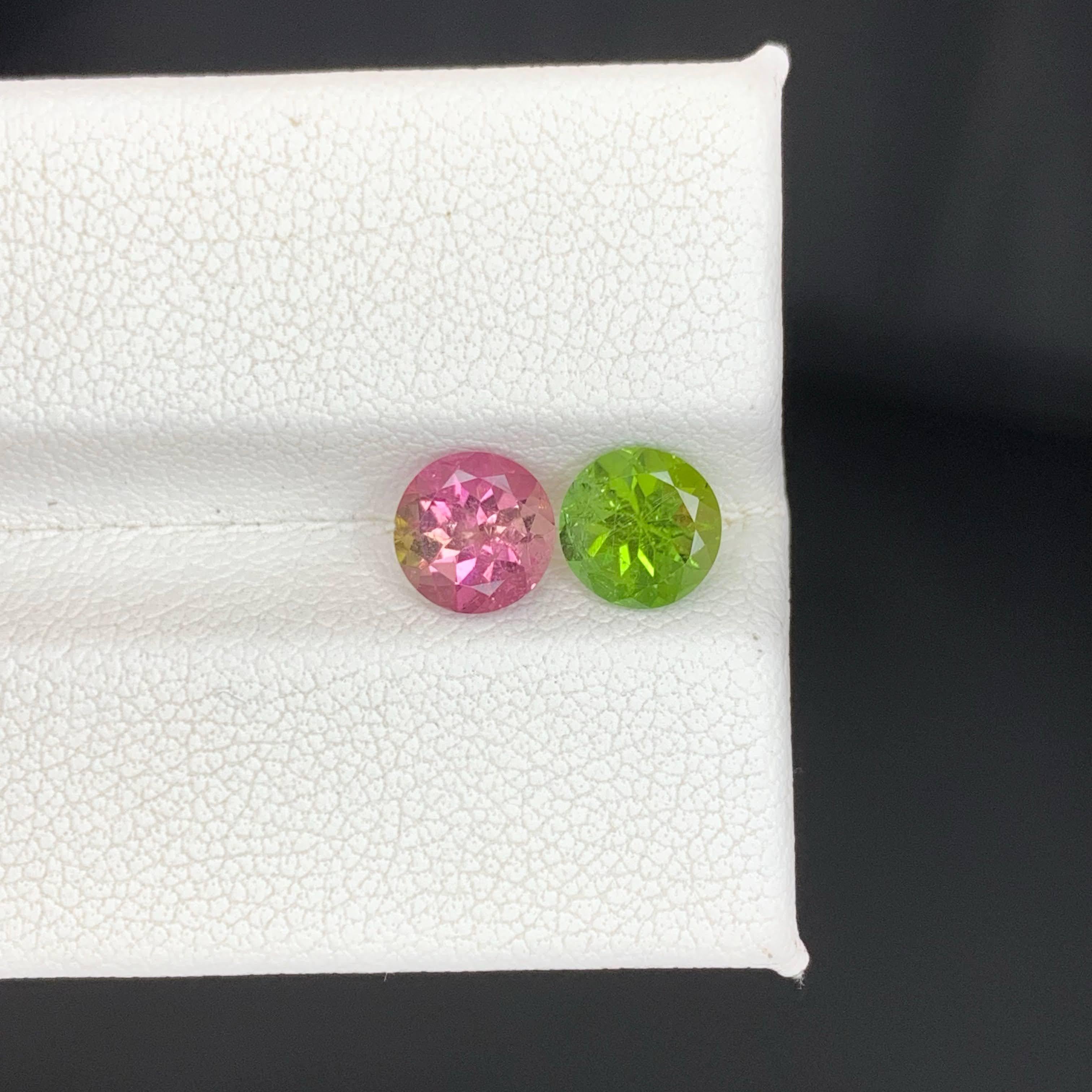 1.90 Carat Natural Loose Reverse Color Tourmaline Pair Round Cut Afghan Gemstone in vendita 2