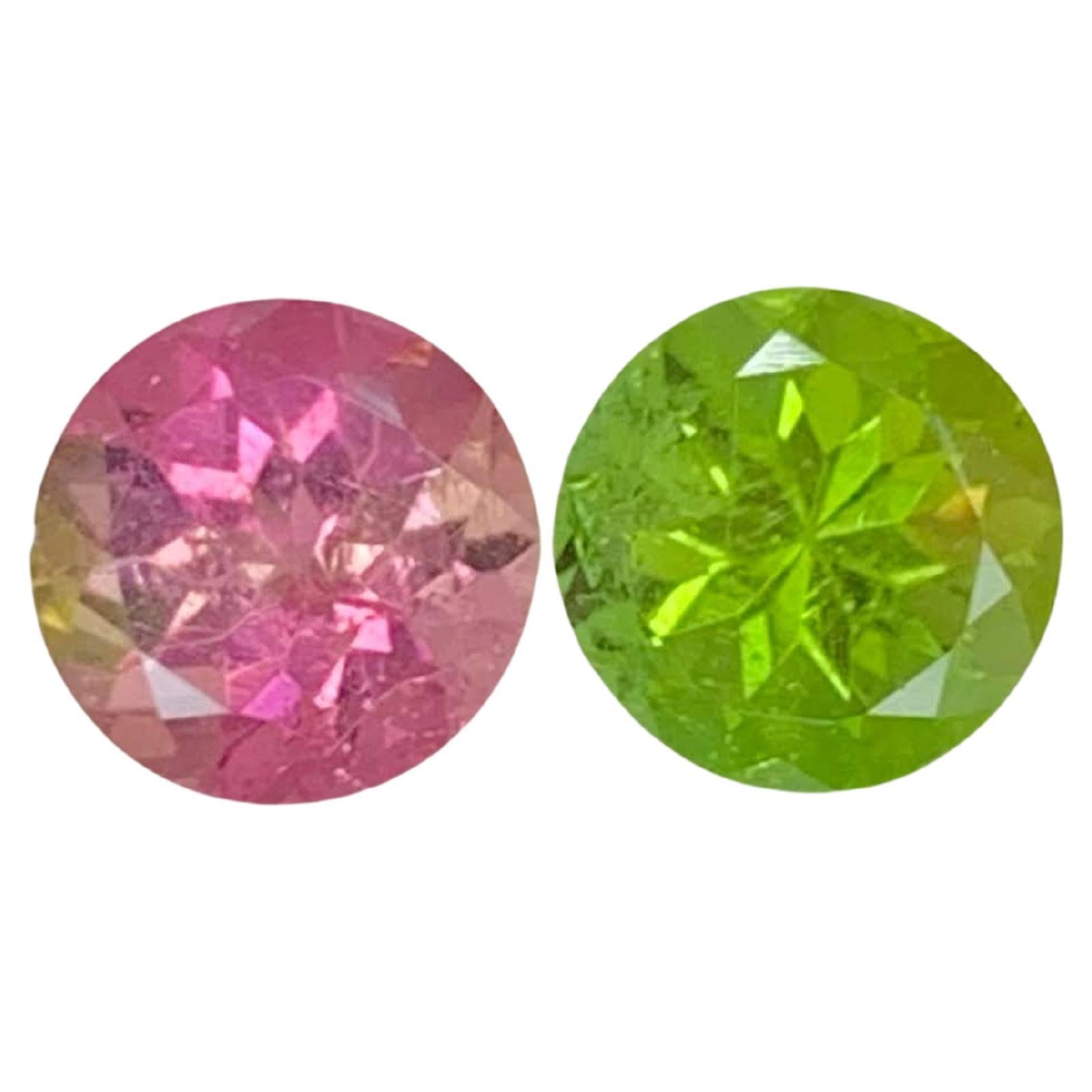 1.90 Carat Natural Loose Reverse Color Tourmaline Pair Round Cut Afghan Gemstone