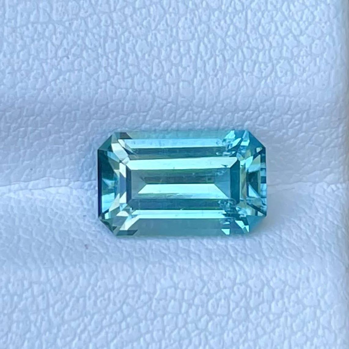 Women's or Men's 1.90 Carat Natural Loose Seafoam Blue Tourmaline Emerald Cut Afghan Gemstone For Sale