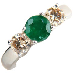 1.90 Carat Natural Round Emerald Fancy Color Brown Diamonds Ring 14 Karat Gold