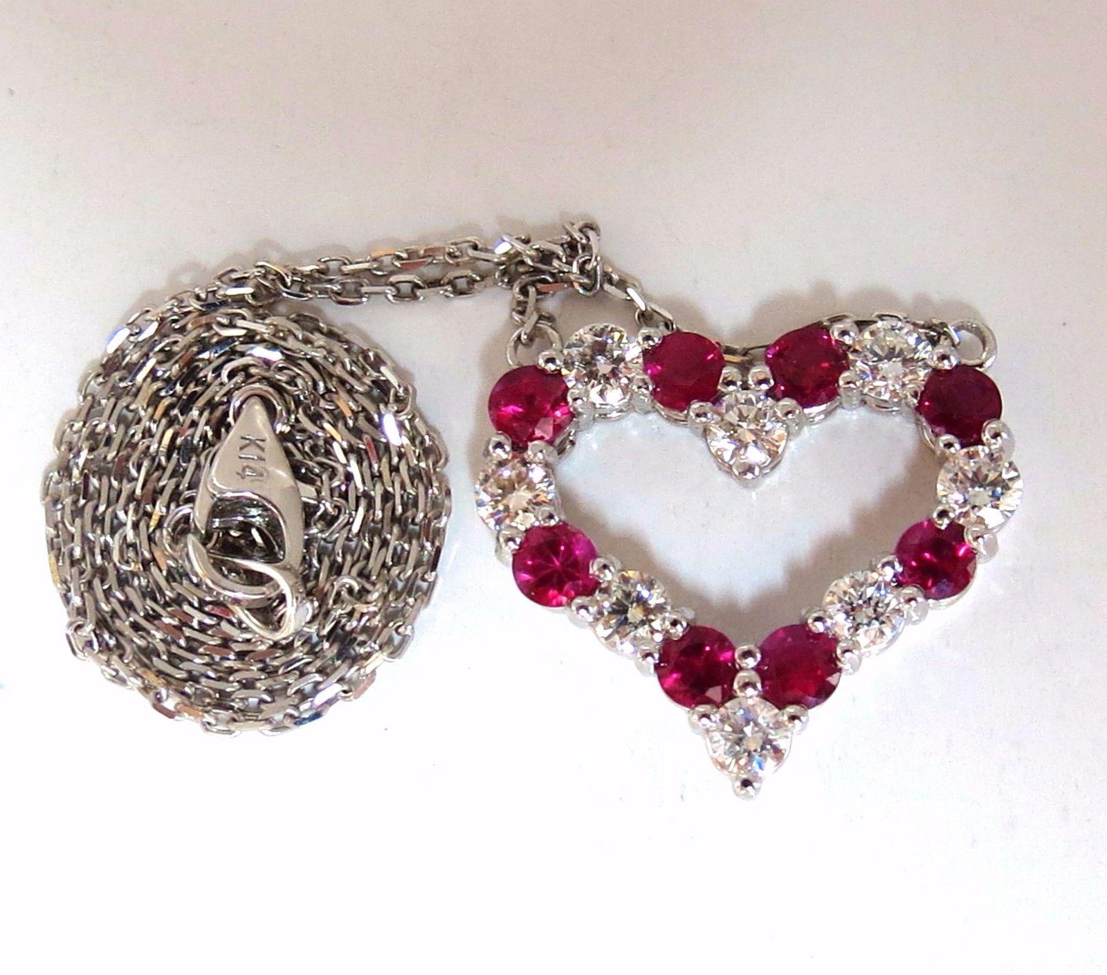 Round Cut 1.90 Carat Natural Ruby Diamond Open Heart Necklace 14 Karat