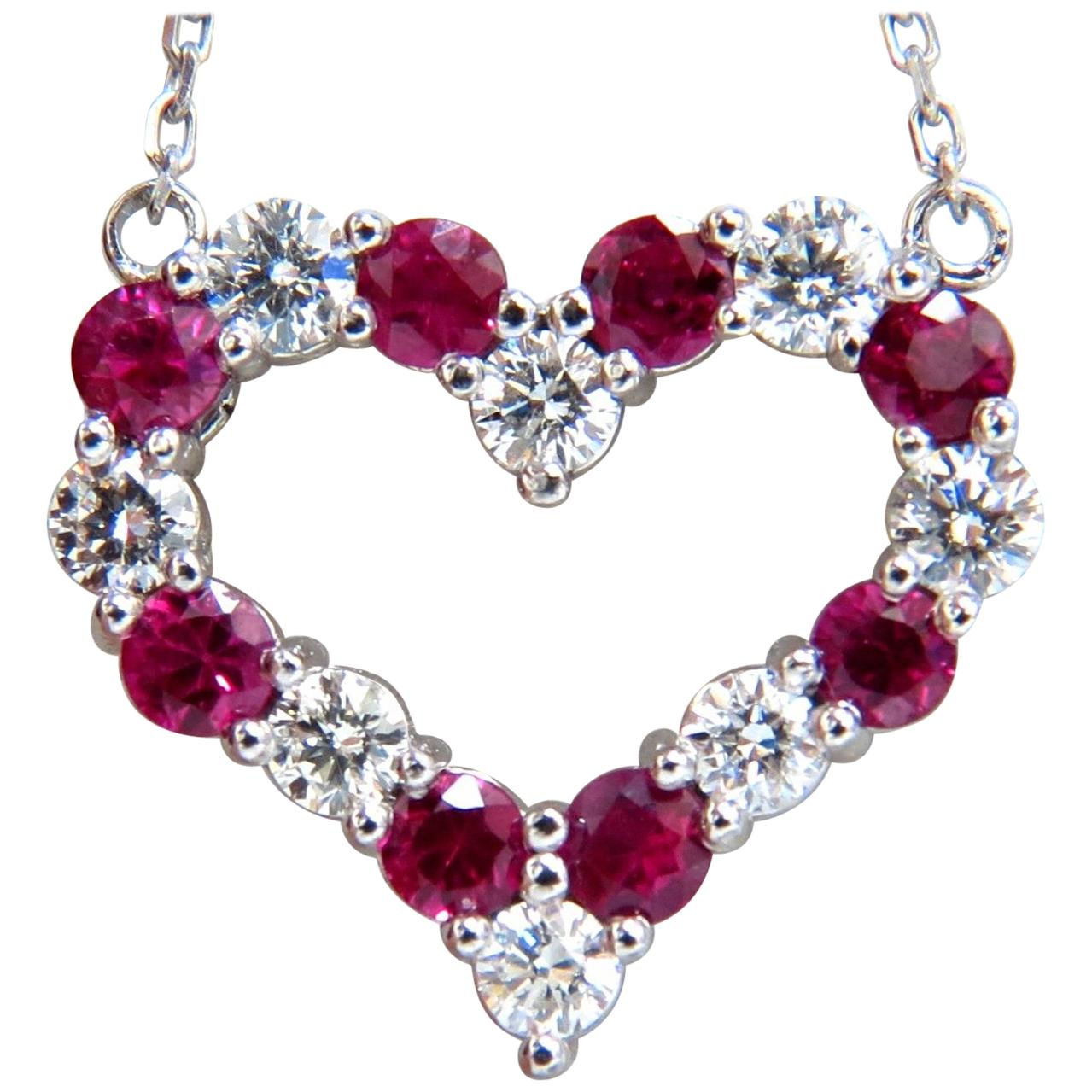 1.90 Carat Natural Ruby Diamond Open Heart Necklace 14 Karat