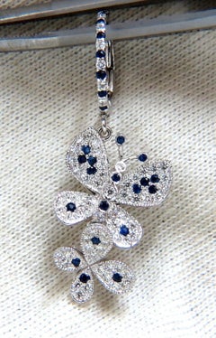 1.90 Carat Natural Sapphire Diamond Butterfly Dangle Earrings 14 Karat*