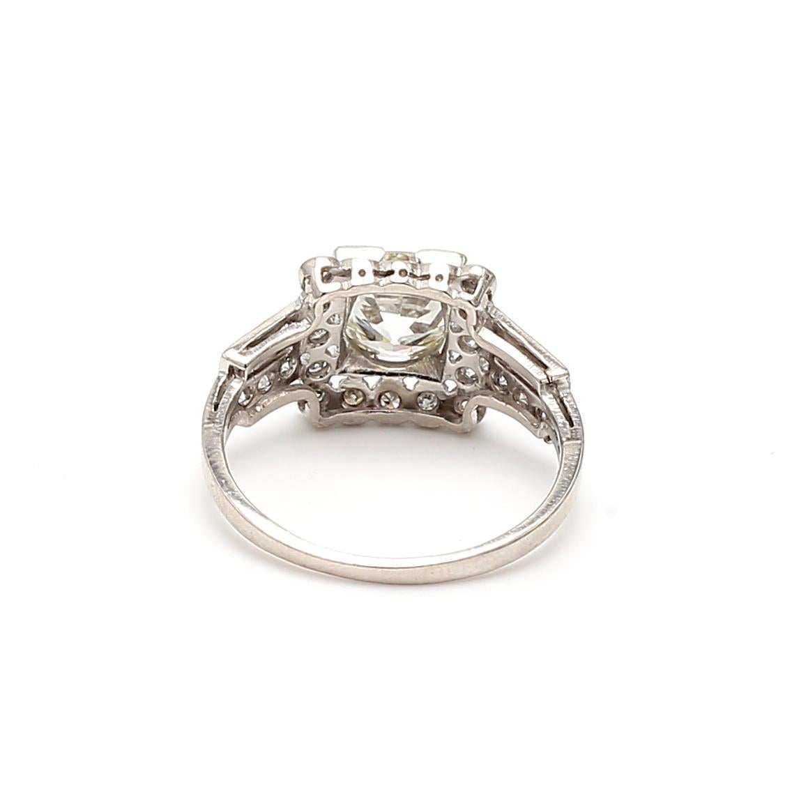 1.90 Carat Old European Cut J VVS1-VVS2 Diamond Platinum Engagement Ring For Sale 1