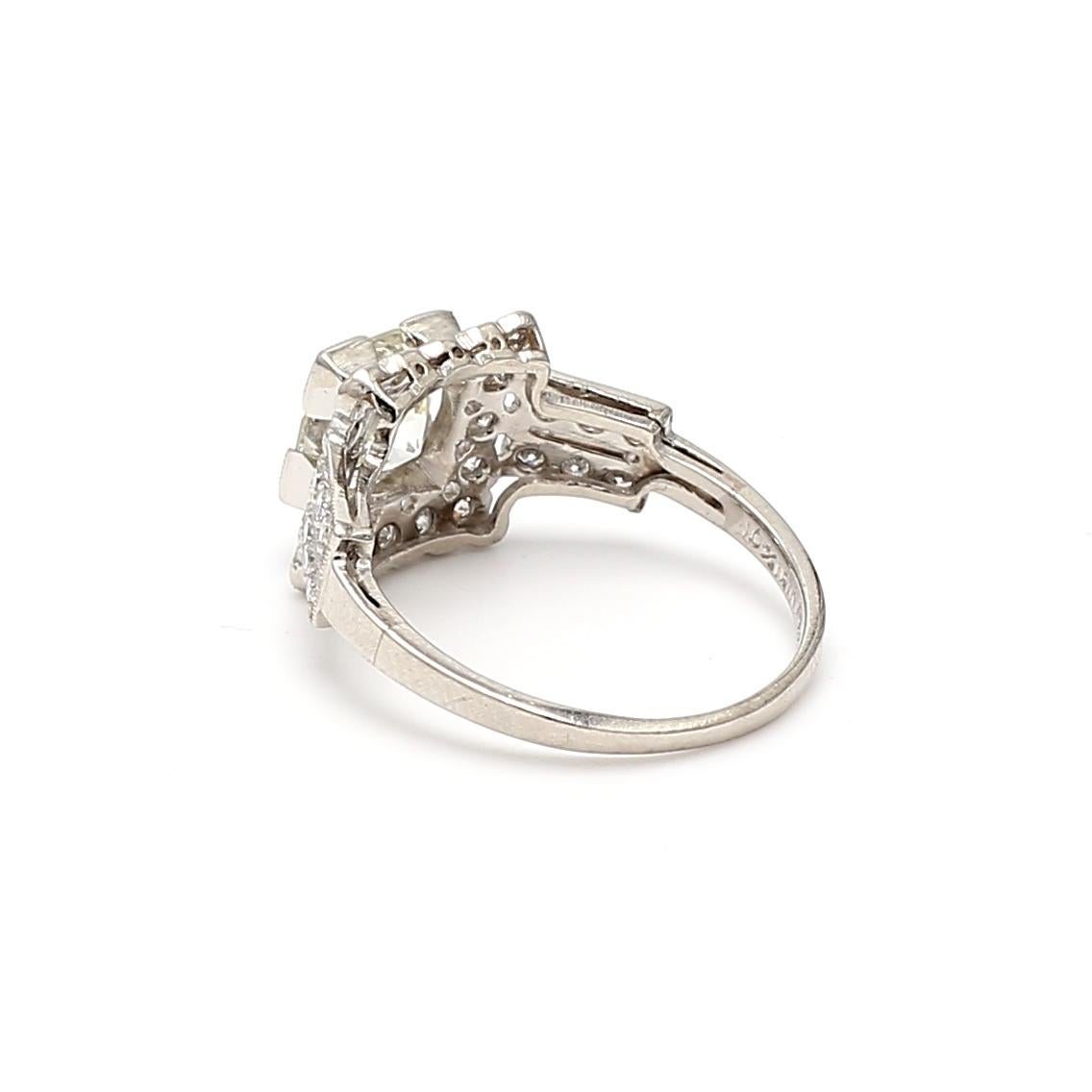 1.90 Carat Old European Cut J VVS1-VVS2 Diamond Platinum Engagement Ring For Sale 2