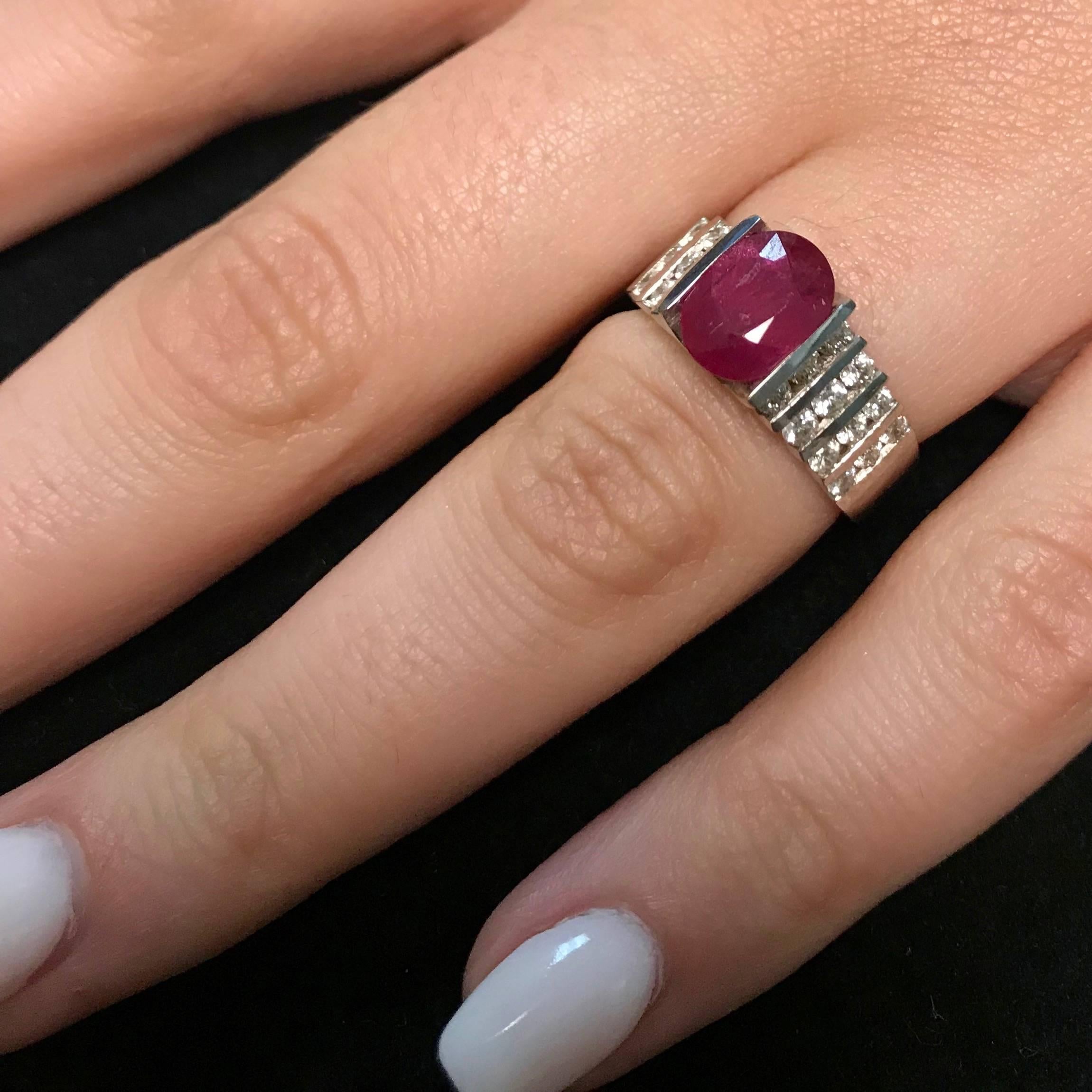 Oval Cut 1.90 Carat Oval Ruby and 0.90 Carat Diamond Ring