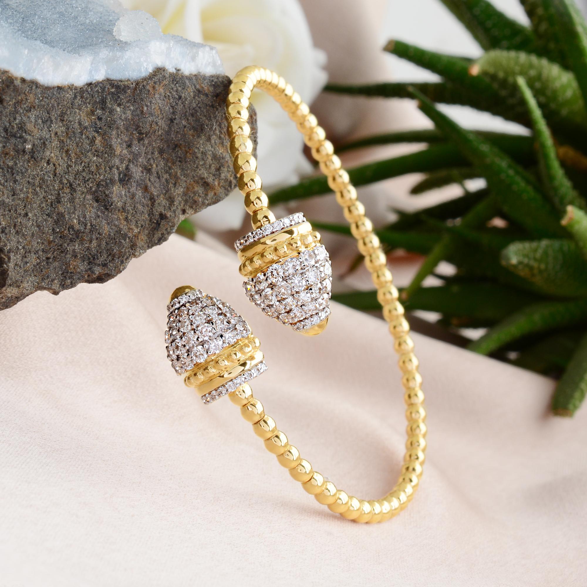 Round Cut 1.90 Carat Pave Diamond Wrap Bangle Bracelet Solid 18k Yellow Gold Fine Jewelry For Sale