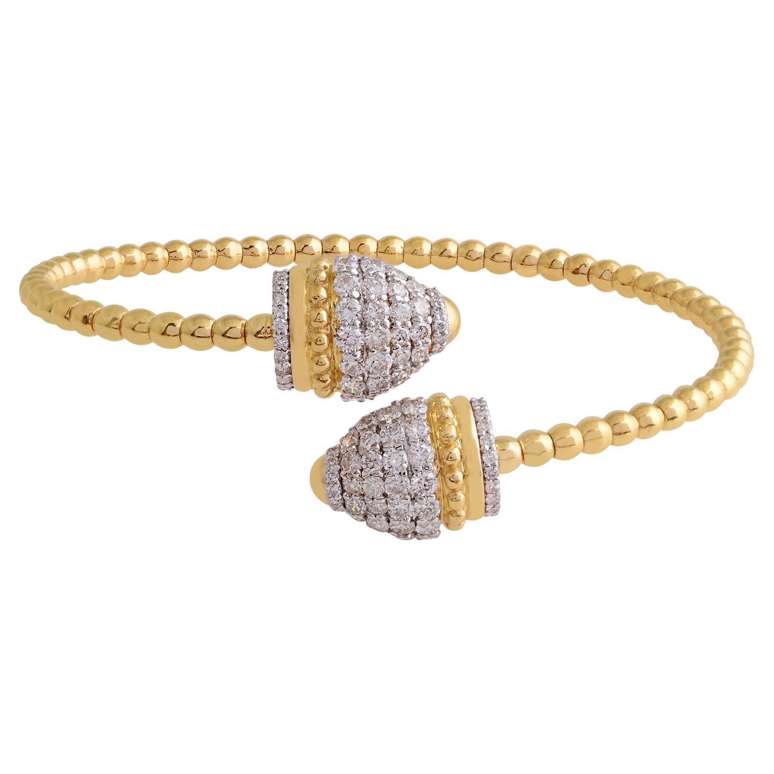 1.90 Carat Pave Diamond Wrap Bangle Bracelet Solid 18k Yellow Gold Fine Jewelry For Sale