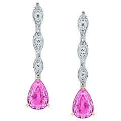 1.90 Carat Pear Shape Pink Sapphire and Diamond Platinum Earrings