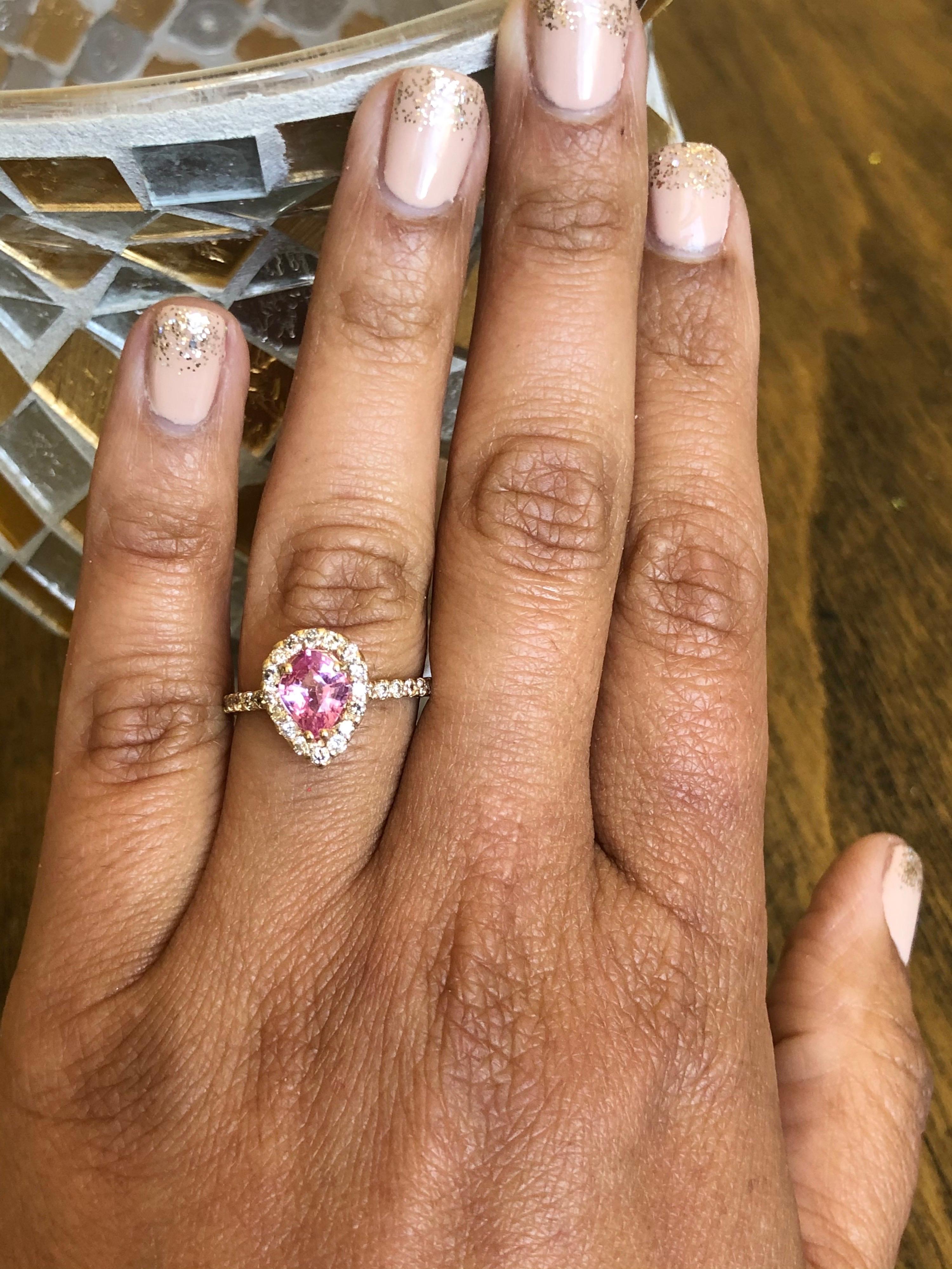 Pear Cut 1.90 Carat Pink Sapphire Diamond 14 Karat Rose Gold Engagement Ring For Sale