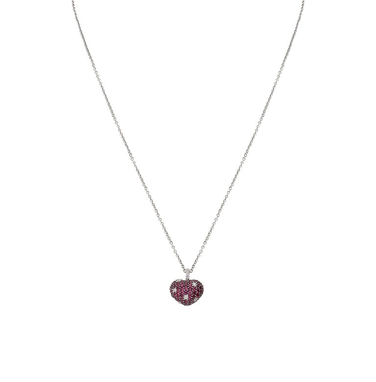 1.90 Carat Rubies 0.27 White GVS Diamond 18kt White Gold Romantic Heart ...