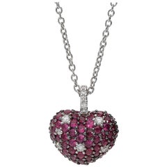 1.90 Carat Rubies 0.27 White GVS Diamond 18kt White Gold Romantic Heart Necklace