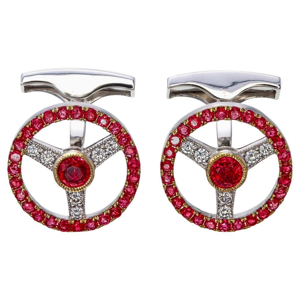 1.90 Carat Ruby and Diamond Cufflinks in 18 Karat White Gold