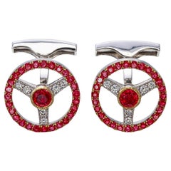 1.90 Carat Ruby and Diamond Cufflinks in 18 Karat White Gold