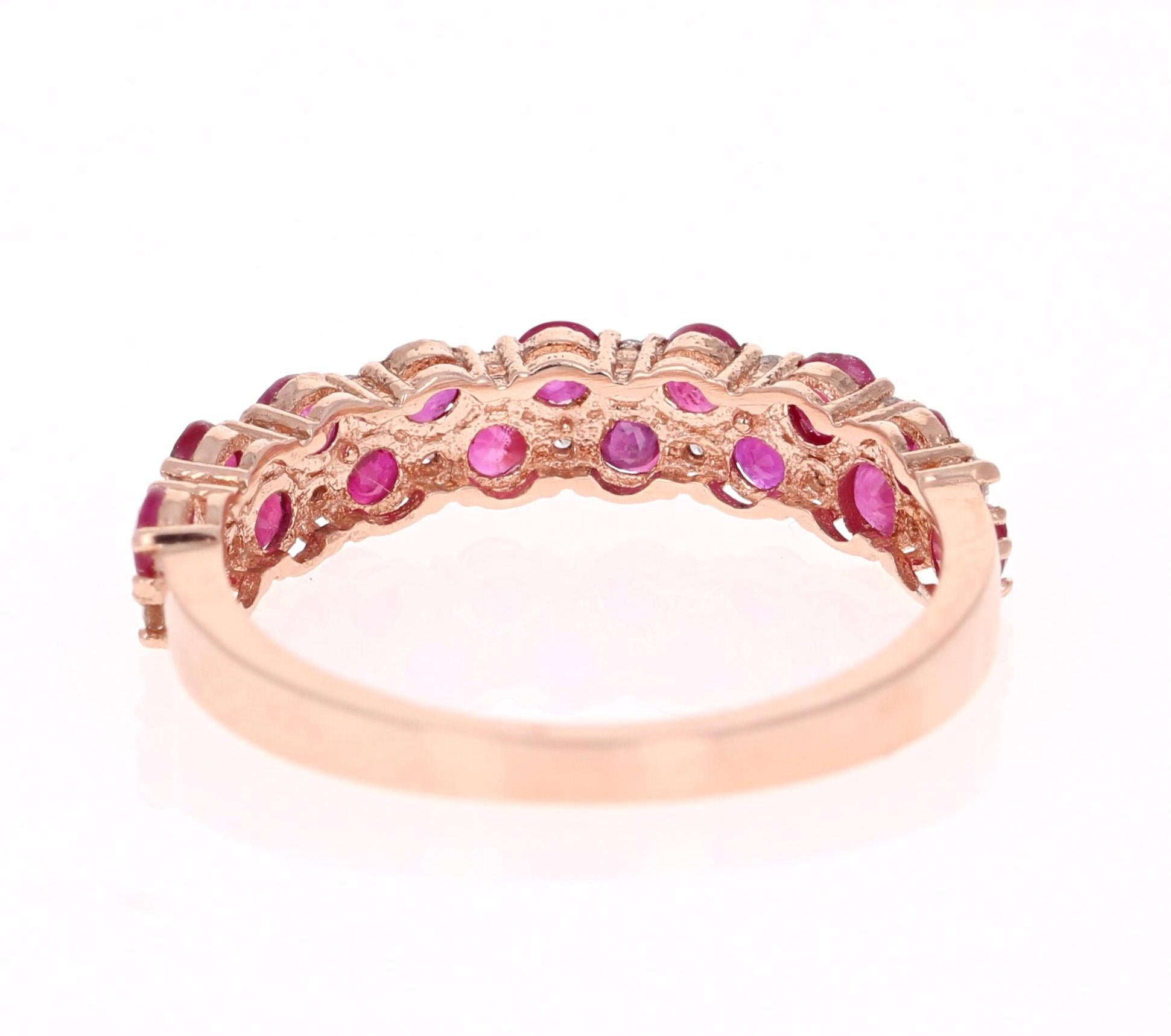 Contemporary 1.90 Carat Diamond Ruby Rose Gold Stackable Bands