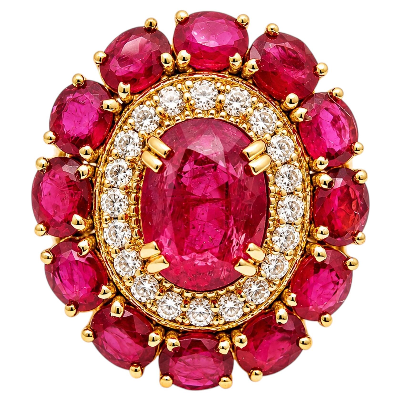Anillo de cóctel con rubí y diamantes de 1,90 quilates; anillo de compromiso de oro de 14K con rubí y diamantes