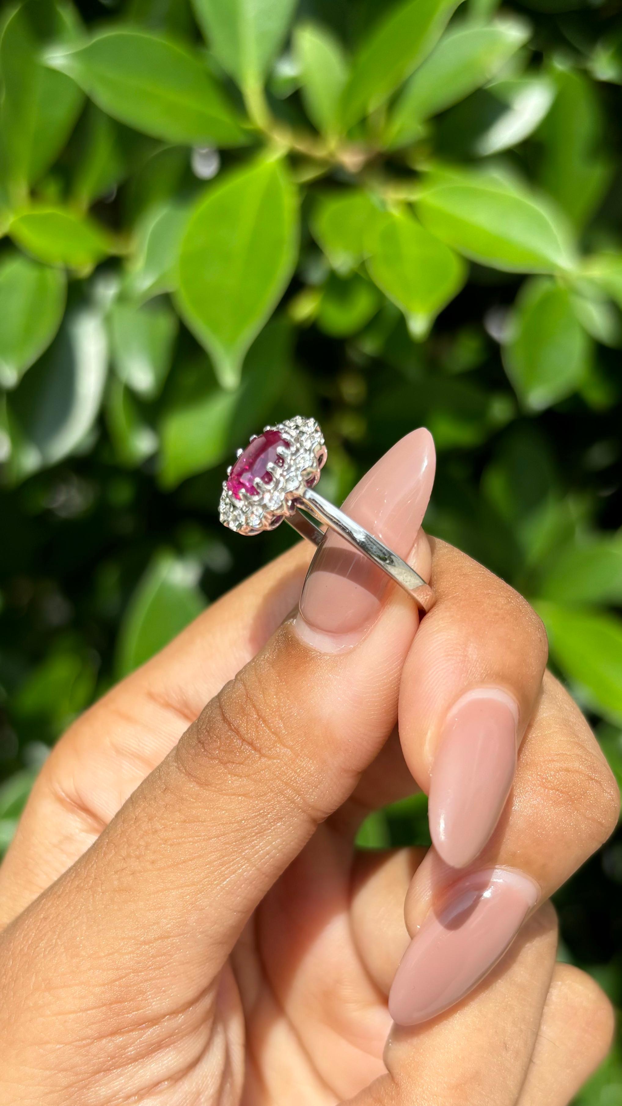 1.90 Carat Ruby & OMC Diamond studded Ring in 18K White Gold For Sale 5
