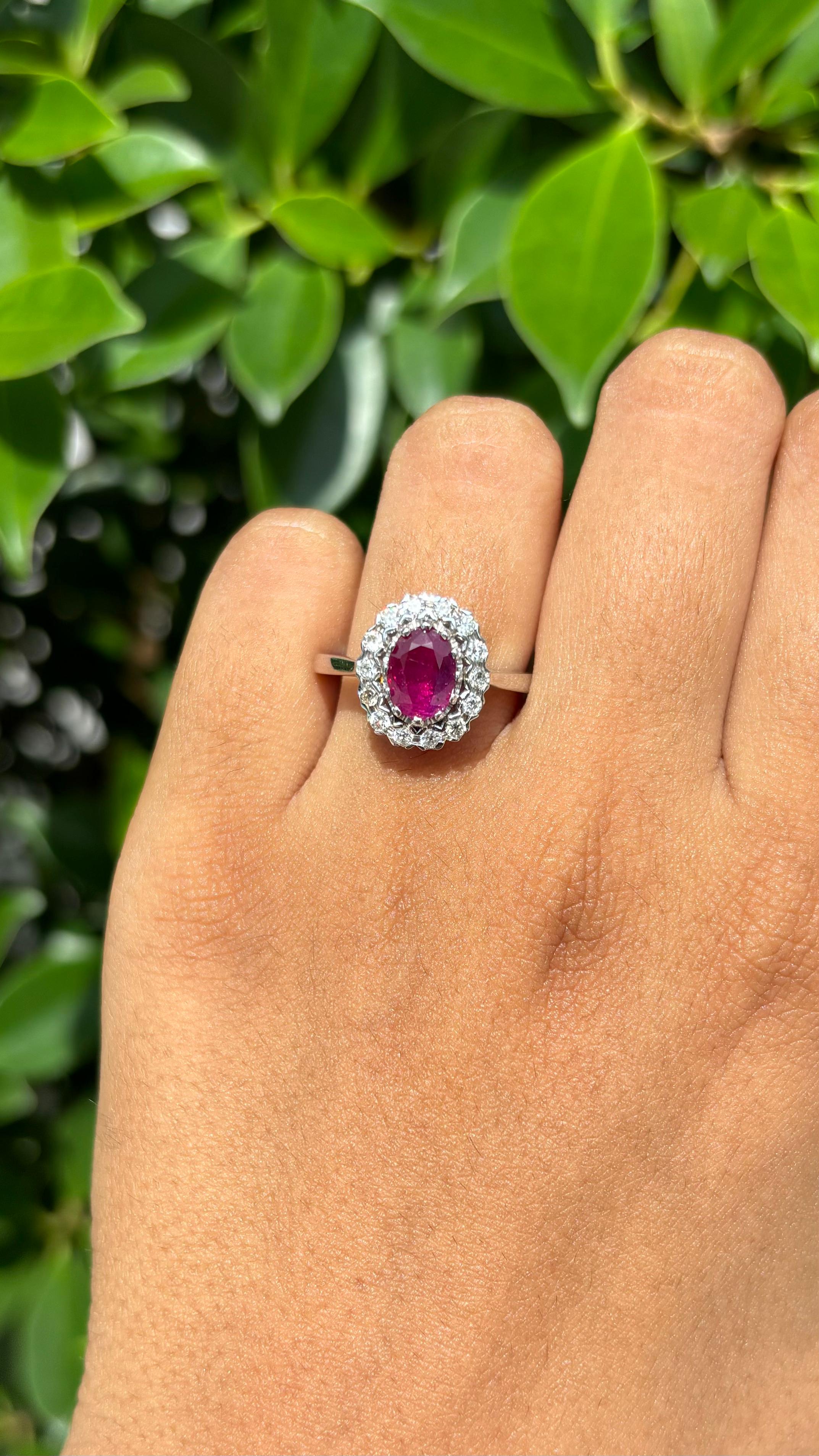 Art Deco 1.90 Carat Ruby & OMC Diamond studded Ring in 18K White Gold For Sale