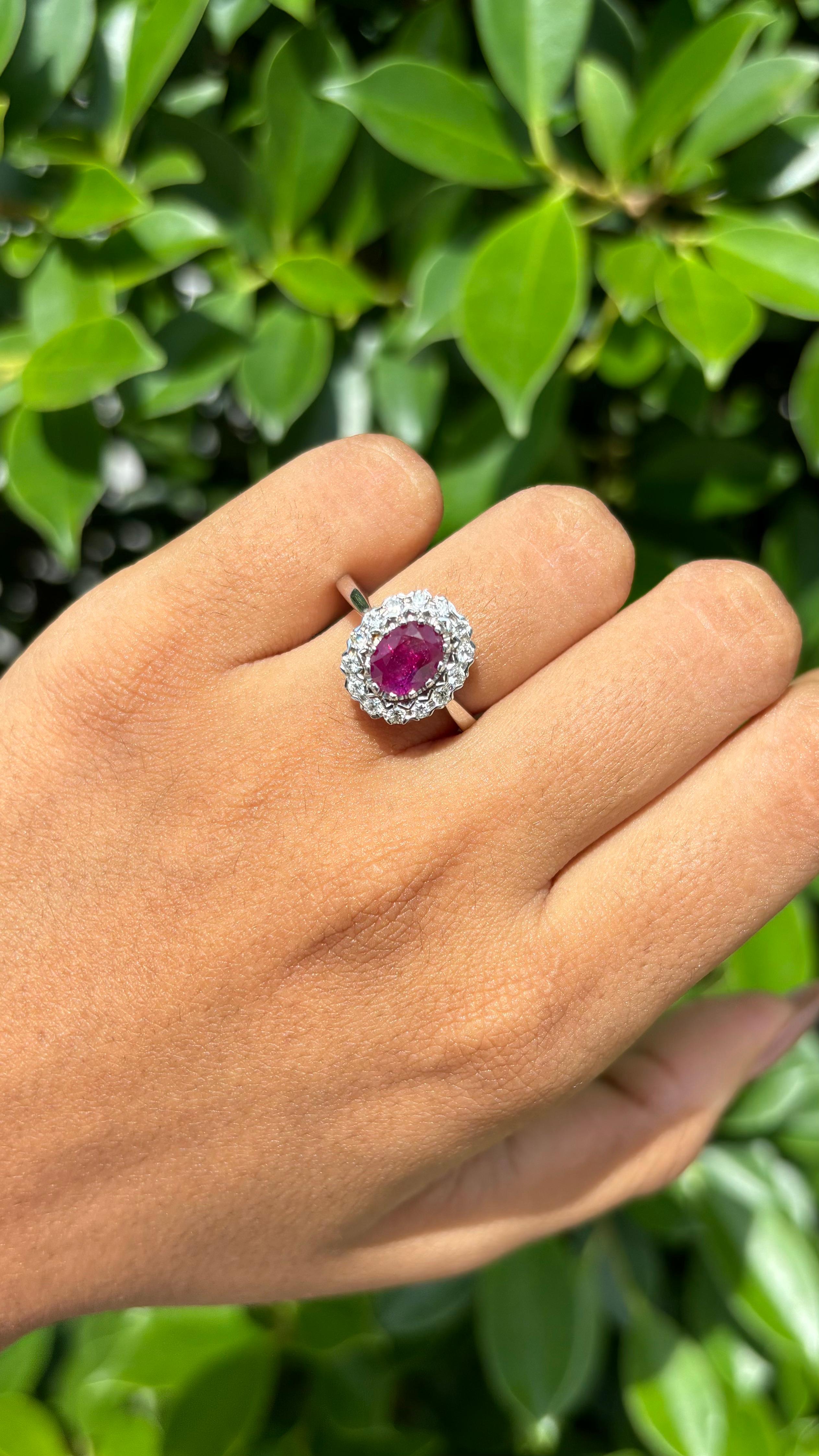 Oval Cut 1.90 Carat Ruby & OMC Diamond studded Ring in 18K White Gold For Sale
