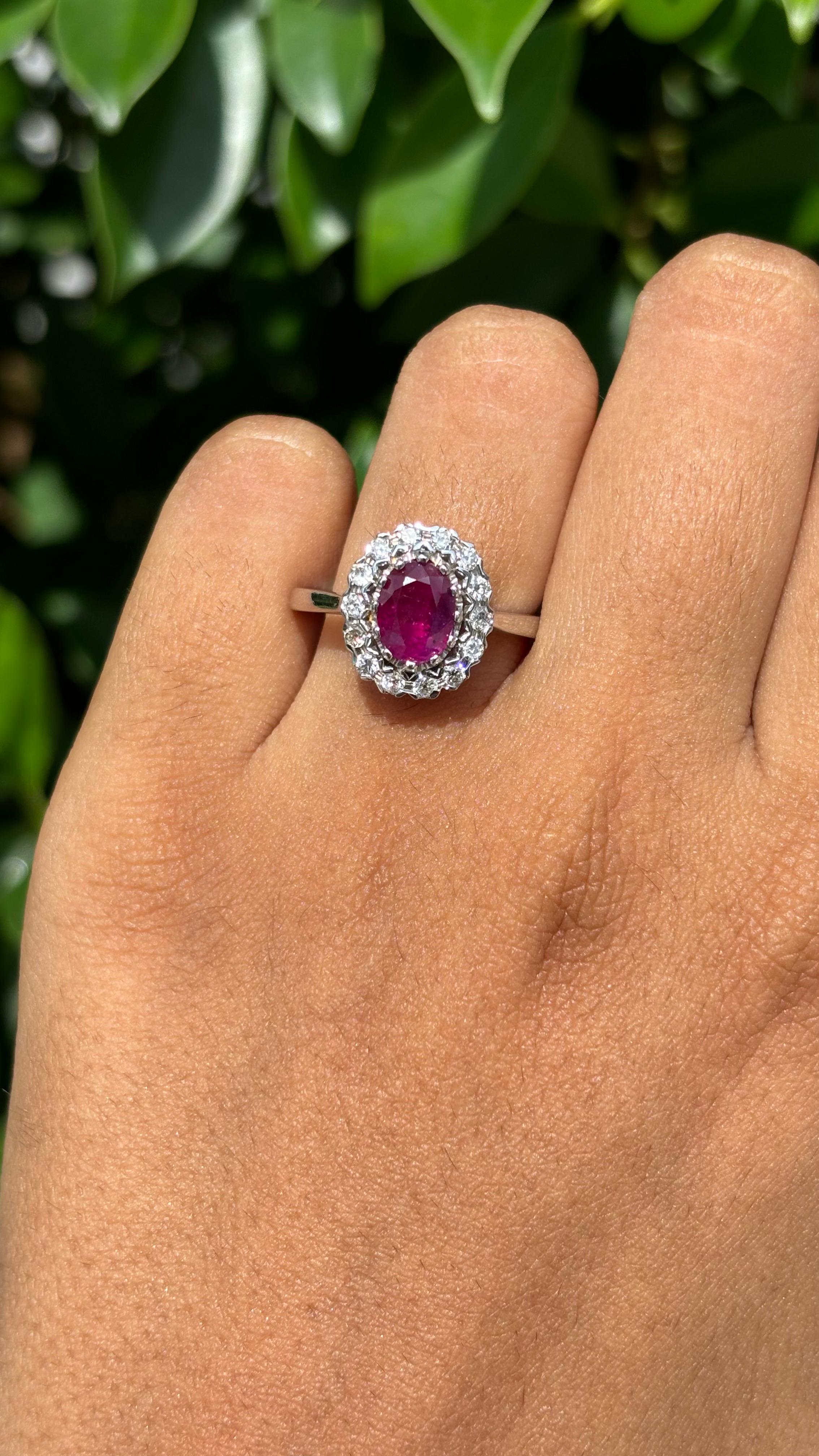 Women's or Men's 1.90 Carat Ruby & OMC Diamond studded Ring in 18K White Gold For Sale