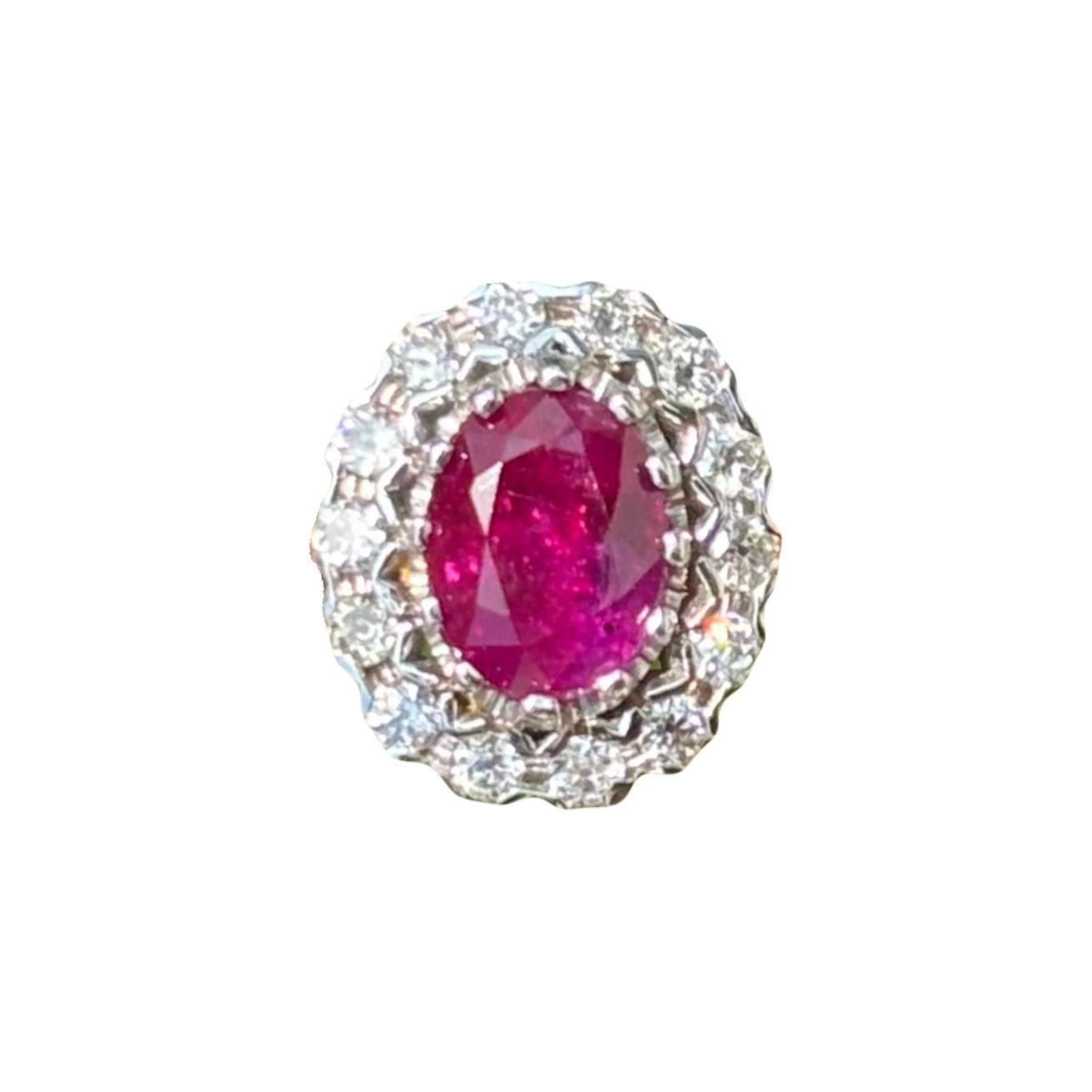 1.90 Carat Ruby & OMC Diamond studded Ring in 18K White Gold For Sale