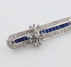 1.90 Carat Sapphire Diamond Bar Brooch 18K White Gold Estate Art Deco Style Pin