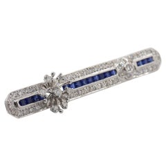 1.90 Carat Sapphire Diamond Bar Brooch 18K White Gold Estate Art Deco Style Pin