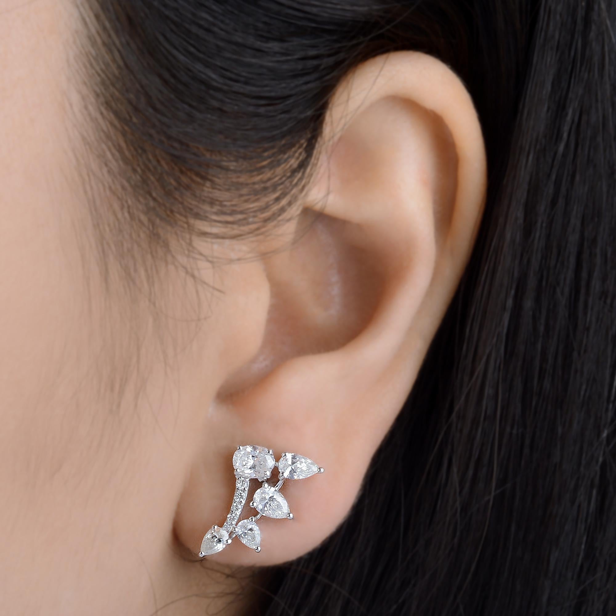 Pear Cut 1.90 Carat SI Clarity HI Color Pear & Oval Diamond Earrings 18 Karat White Gold For Sale