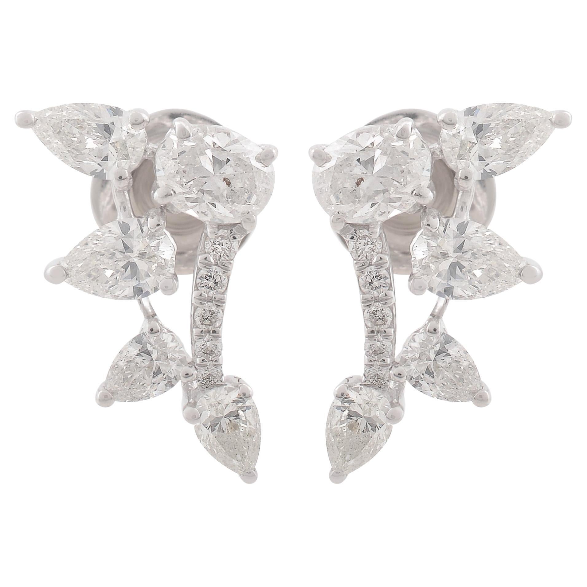 1.90 Carat SI Clarity HI Color Pear & Oval Diamond Earrings 18 Karat White Gold For Sale