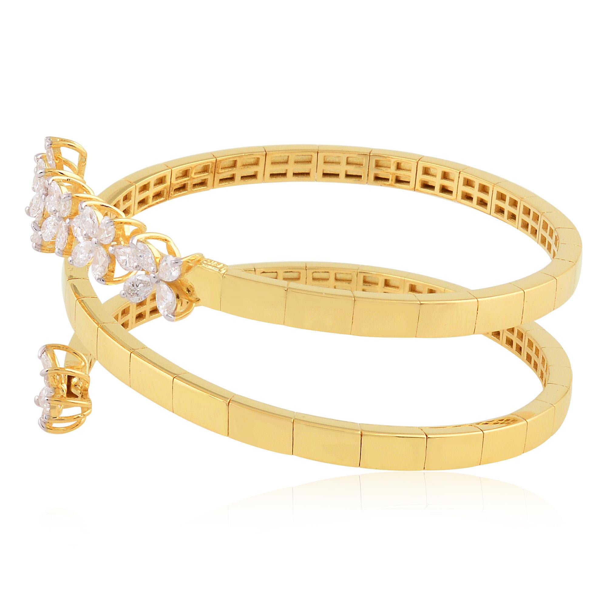 Moderno Bracciale a spirale con diamanti a forma di pera da 1,90 carati SI/HI Oro giallo 18 carati in vendita