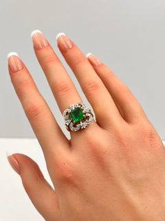 1.90 Carat Square Emerald and Diamond Halo Ring 18K Gold