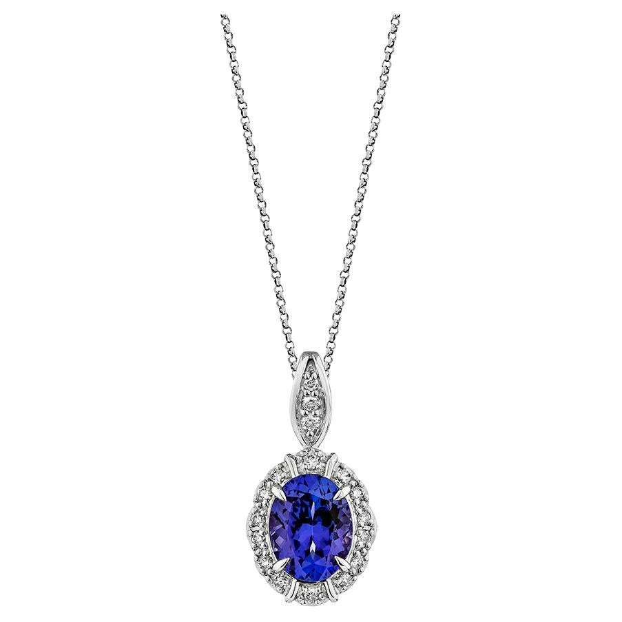 Pendentif en or blanc 18 carats avec tanzanite de 1,90 carat et diamants.