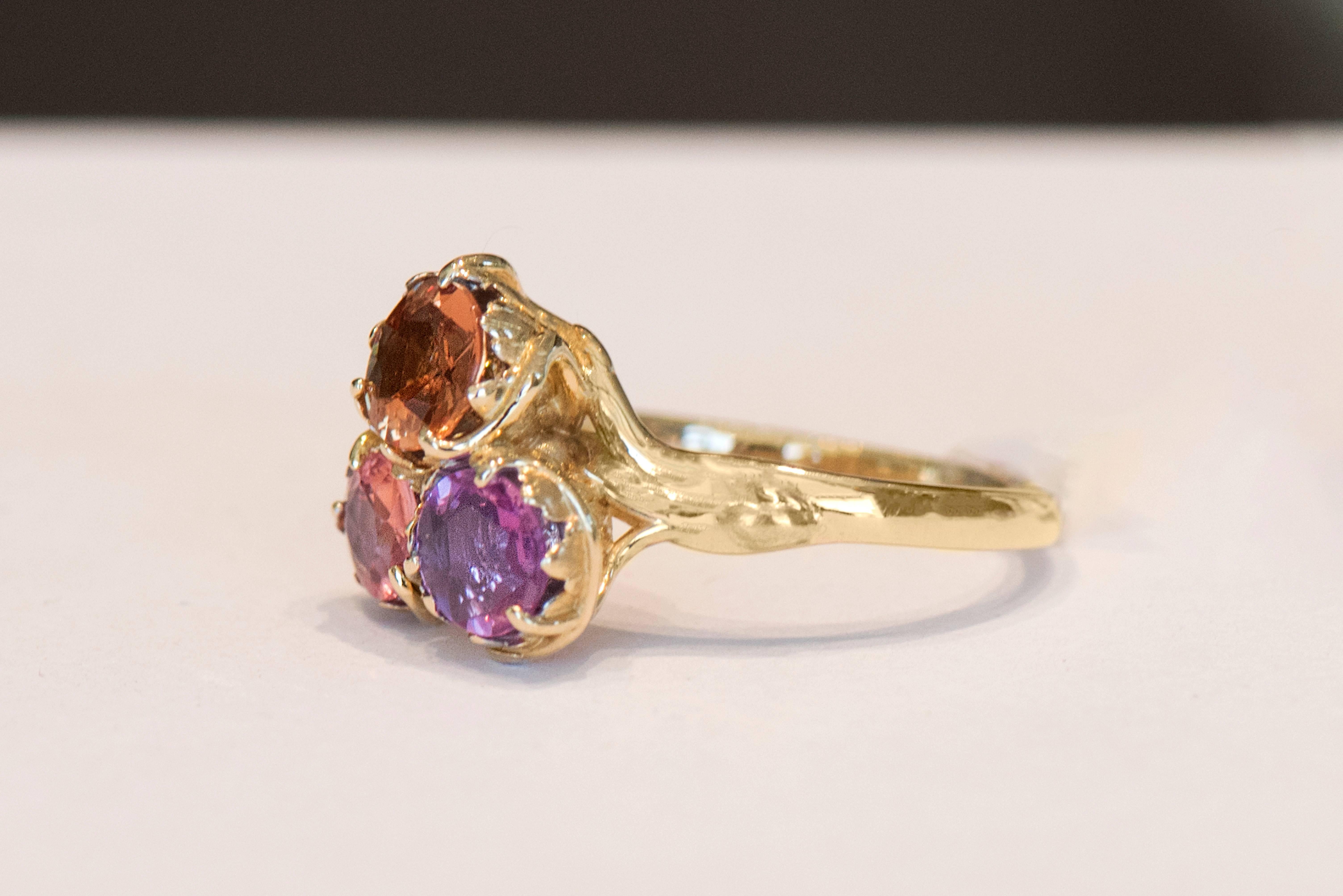 Rose Cut 1.90 Carat TW Fancy Sapphire Trio with Amber, Pink and Padparadscha Colors