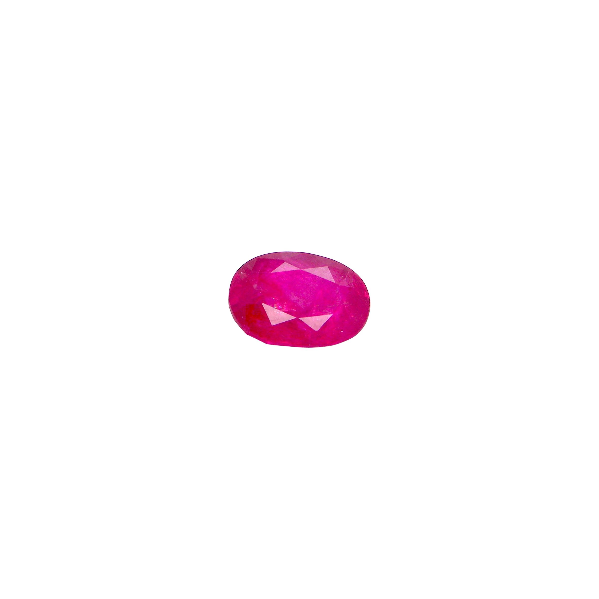 1.90 Carat Unheated Oval-Cut Burmese Pinkish-Red Ruby:

A beautiful gem, it is a 1.90 carat unheated Burmese oval-cut ruby. Hailing from the historic Mogok mines in Burma, the ruby possesses a pinkish-red colour saturation, with good lustre and