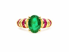 Anillo de cóctel de esmeralda zambiana de 1,90 quilates Anillo de esmeralda y rubí de diseño lujoso
