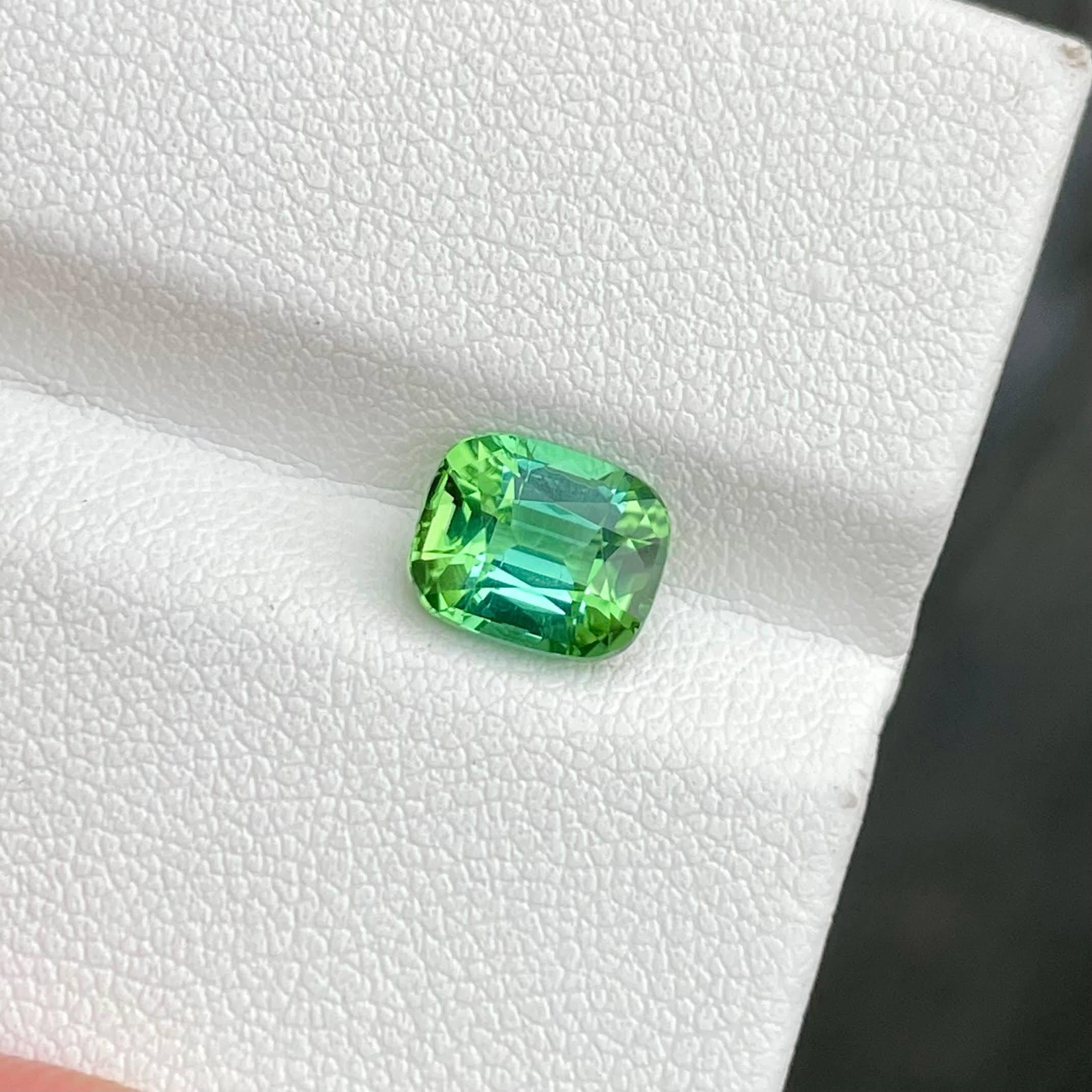 Modern 1.90 carats Greenish Blue Tourmaline Step Cushion Cut Natural Afghani Gemstone For Sale